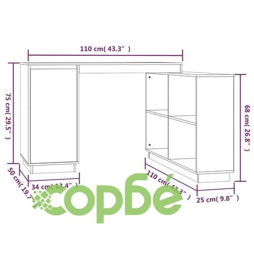 Бюро, 110x50x75 см, борово дърво масив ➤ топ цена ➤ sorbe.bg