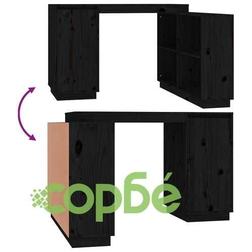 Бюро, черно, 110x50x75 см, борово дърво масив ➤ топ цена ➤ sorbe.bg