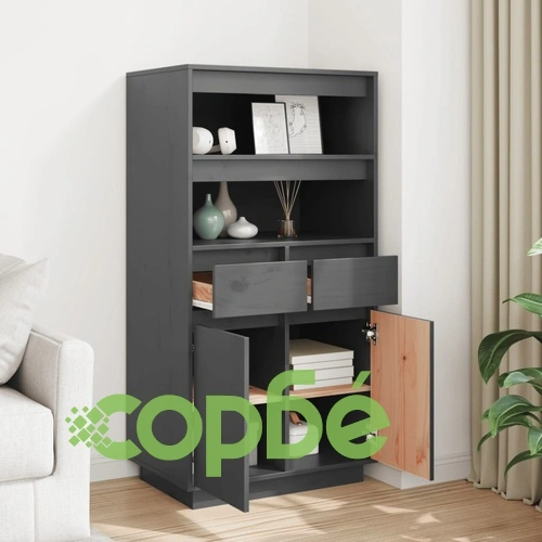 Висок шкаф, сив, 60x40x116,5 см, борово дърво масив ➤ топ цена ➤ sorbe.bg