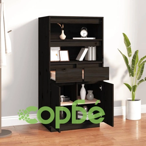 Висок шкаф, черен, 60x40x116,5 см, борово дърво масив ➤ топ цена ➤ sorbe.bg