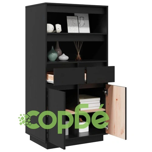 Висок шкаф, черен, 60x40x116,5 см, борово дърво масив ➤ топ цена ➤ sorbe.bg