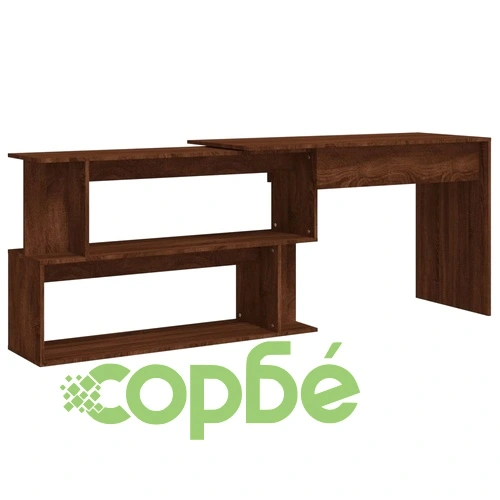 Ъглово бюро, кафяв дъб, 200x50x76 см, инженерно дърво ➤ топ цена ➤ sorbe.bg