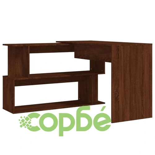 Ъглово бюро, кафяв дъб, 200x50x76 см, инженерно дърво ➤ топ цена ➤ sorbe.bg