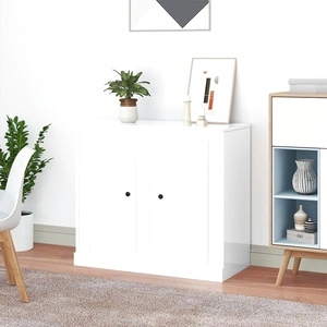 Сайдборд, 2 бр, бял гланц, 37,5x35,5x67,5 см, инженерно дърво