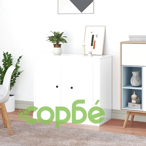 Сайдборд, 2 бр, бял гланц, 37,5x35,5x67,5 см, инженерно дърво ➤ топ цена ➤ sorbe.bg