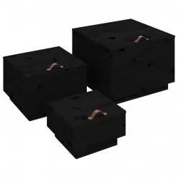 Кутии за съхранение с капаци 3 бр черни борова дървесина масив