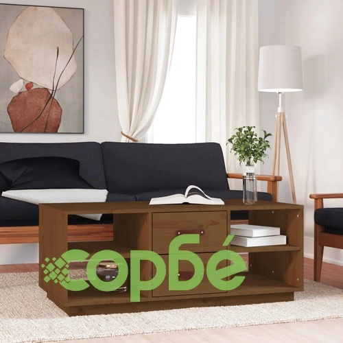 Кафе маса, меденокафява, 100x50x41 см, борово дърво масив ➤ топ цена ➤ sorbe.bg