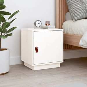 Нощно шкафче, бяло, 40x34x45 см, борово дърво масив