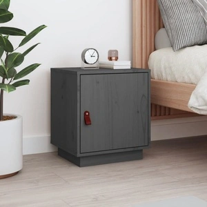 Нощно шкафче, сиво, 40x34x45 см, борово дърво масив