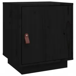 Нощно шкафче, черно, 40x34x45 см, борово дърво масив