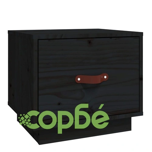 Нощно шкафче, черно, 40x34x35 см, борово дърво масив ➤ топ цена ➤ sorbe.bg