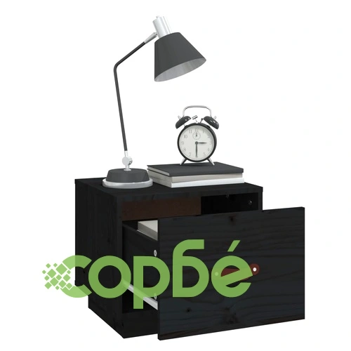 Нощно шкафче, черно, 40x34x35 см, борово дърво масив ➤ топ цена ➤ sorbe.bg