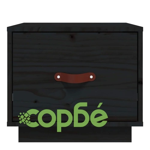 Нощно шкафче, черно, 40x34x35 см, борово дърво масив ➤ топ цена ➤ sorbe.bg