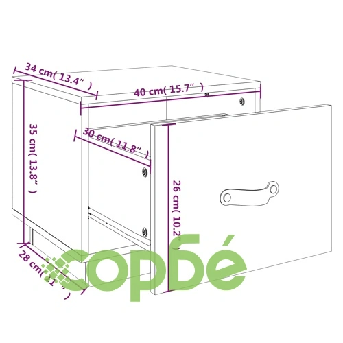 Нощно шкафче, черно, 40x34x35 см, борово дърво масив ➤ топ цена ➤ sorbe.bg
