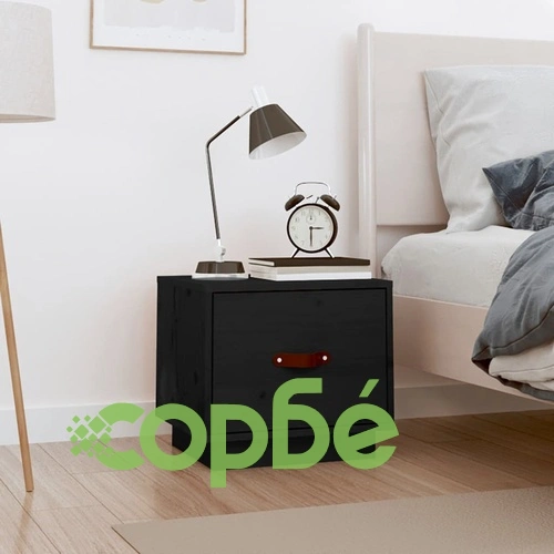 Нощно шкафче, черно, 40x34x35 см, борово дърво масив ➤ топ цена ➤ sorbe.bg