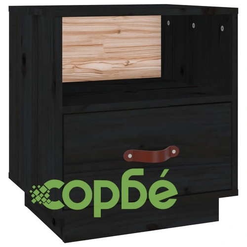 Нощно шкафче, черно, 40x34x45 см, борово дърво масив ➤ топ цена ➤ sorbe.bg