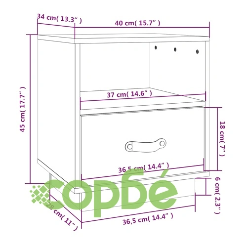 Нощно шкафче, черно, 40x34x45 см, борово дърво масив ➤ топ цена ➤ sorbe.bg
