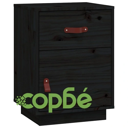 Нощно шкафче, черно, 40x34x55 см, борово дърво масив ➤ топ цена ➤ sorbe.bg