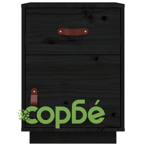 Нощно шкафче, черно, 40x34x55 см, борово дърво масив ➤ топ цена ➤ sorbe.bg