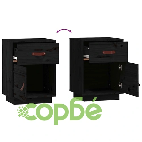Нощно шкафче, черно, 40x34x55 см, борово дърво масив ➤ топ цена ➤ sorbe.bg
