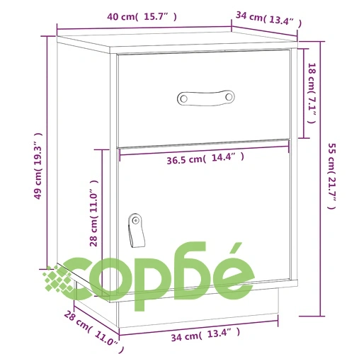 Нощно шкафче, черно, 40x34x55 см, борово дърво масив ➤ топ цена ➤ sorbe.bg