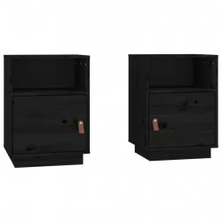 Нощни шкафчета, 2 бр, черни, 40x34x55 см, борово дърво масив