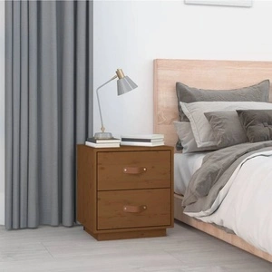 Нощно шкафче, меденокафяво, 40x34x45 см, борово дърво масив