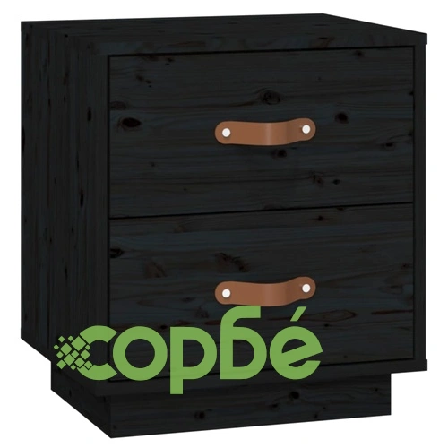 Нощно шкафче, черно, 40x34x45 см, борово дърво масив ➤ топ цена ➤ sorbe.bg