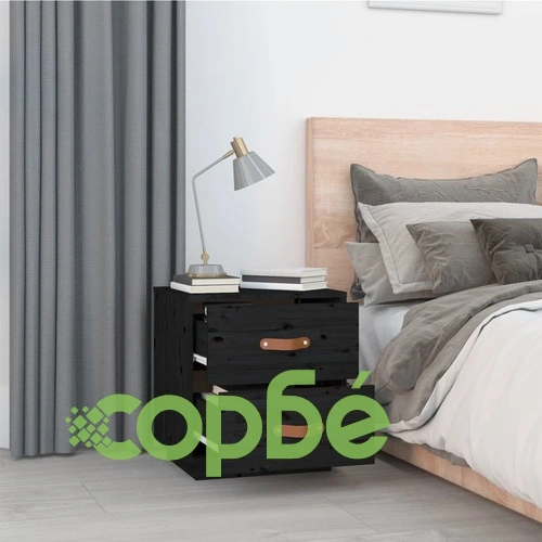 Нощно шкафче, черно, 40x34x45 см, борово дърво масив ➤ топ цена ➤ sorbe.bg