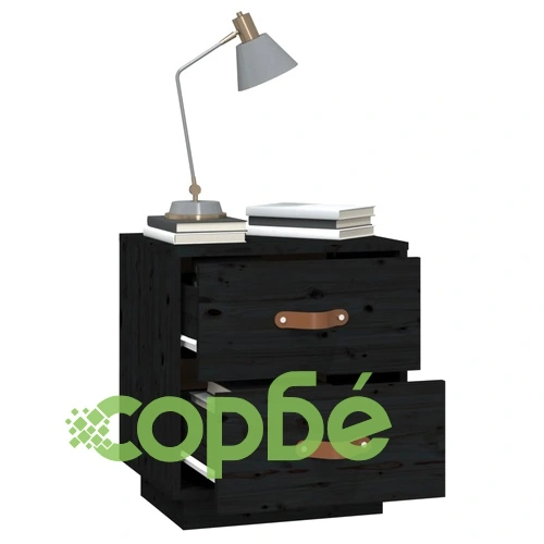 Нощно шкафче, черно, 40x34x45 см, борово дърво масив ➤ топ цена ➤ sorbe.bg