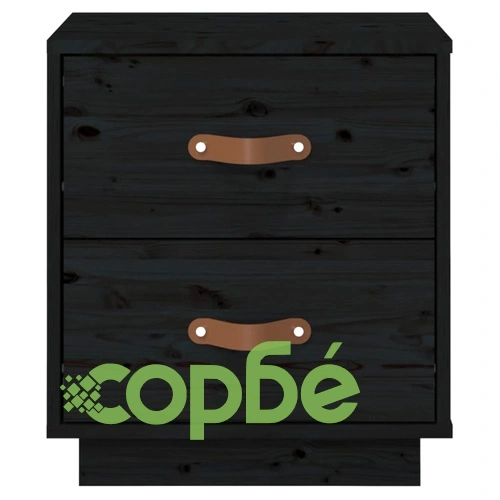 Нощно шкафче, черно, 40x34x45 см, борово дърво масив ➤ топ цена ➤ sorbe.bg