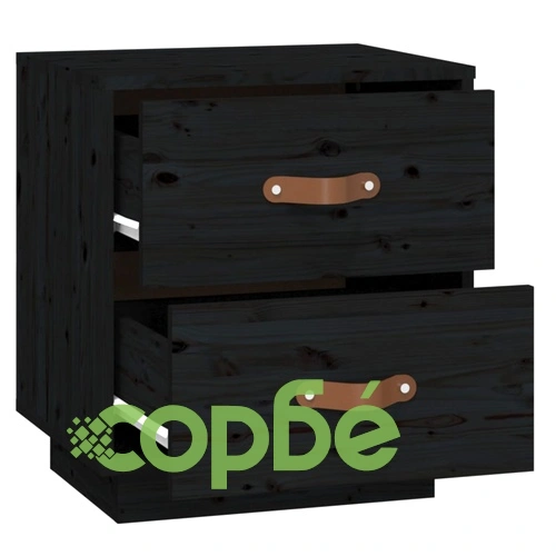 Нощно шкафче, черно, 40x34x45 см, борово дърво масив ➤ топ цена ➤ sorbe.bg