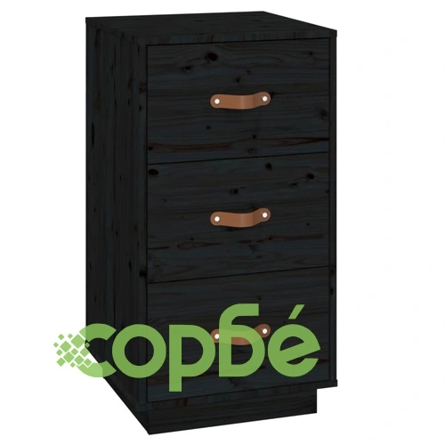 Нощно шкафче, черно, 40x40x75 см, борово дърво масив ➤ топ цена ➤ sorbe.bg