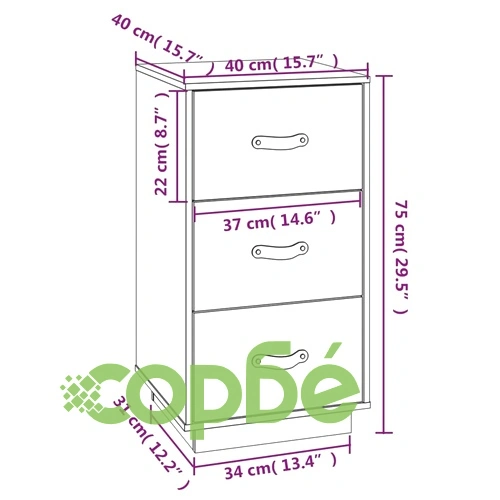 Нощно шкафче, черно, 40x40x75 см, борово дърво масив ➤ топ цена ➤ sorbe.bg