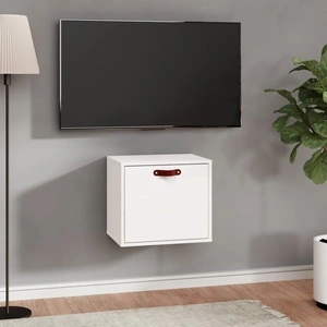 Стенен шкаф, бял, 40x30x35 см, борово дърво масив