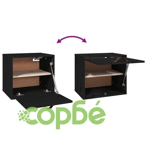 Стенен шкаф, черен, 40x30x35 см, бор масив ➤ топ цена ➤ sorbe.bg