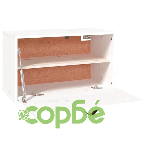 Стенен шкаф, бял, 60x30x35 см, борово дърво масив ➤ топ цена ➤ sorbe.bg