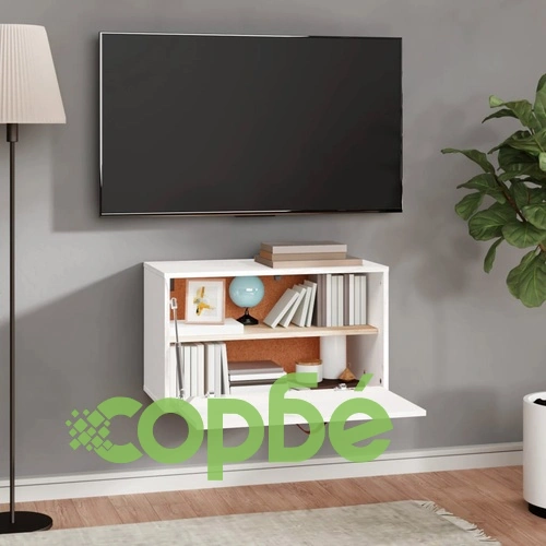 Стенен шкаф, бял, 60x30x35 см, борово дърво масив ➤ топ цена ➤ sorbe.bg