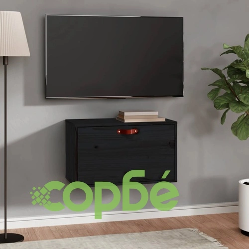 Стенен шкаф, черен, 60x30x35 см, бор масив ➤ топ цена ➤ sorbe.bg