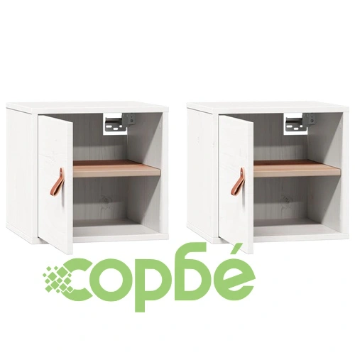 Стенни шкафове, 2 бр, бели, 31,5x30x30 см, бор масив ➤ топ цена ➤ sorbe.bg