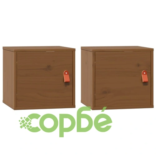 Стенни шкафове, 2 бр, меденокафяви, 31,5x30x30 см, бор масив ➤ топ цена ➤ sorbe.bg