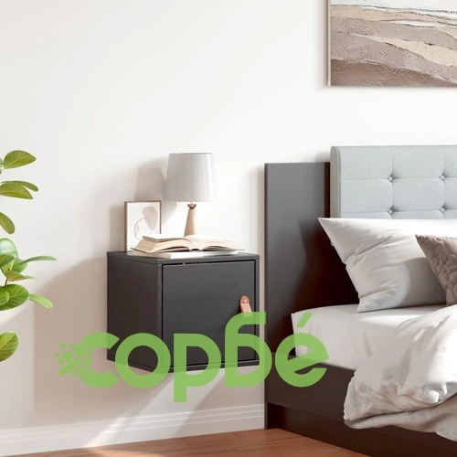 Стенен шкаф, черен, 31,5x30x30 см, борово дърво масив ➤ топ цена ➤ sorbe.bg