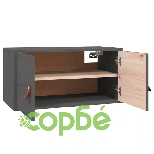 Стенен шкаф, сив, 60x30x30 см, борово дърво масив ➤ топ цена ➤ sorbe.bg