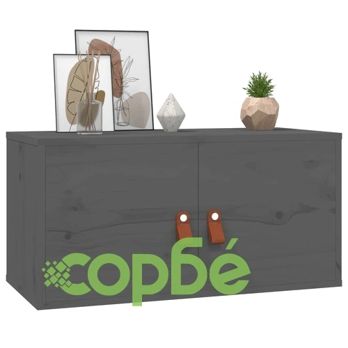 Стенен шкаф, сив, 60x30x30 см, борово дърво масив ➤ топ цена ➤ sorbe.bg