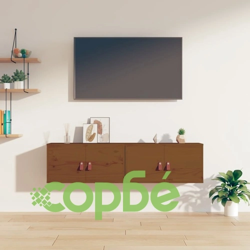 Стенни шкафове, 2 бр, меденокафяви, 60x30x30 см, бор масив ➤ топ цена ➤ sorbe.bg