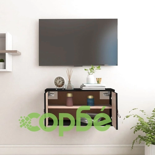 Стенен шкаф, черен, 60x30x30 см, бор масив ➤ топ цена ➤ sorbe.bg