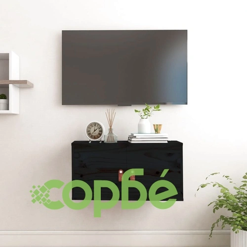 Стенен шкаф, черен, 60x30x30 см, бор масив ➤ топ цена ➤ sorbe.bg