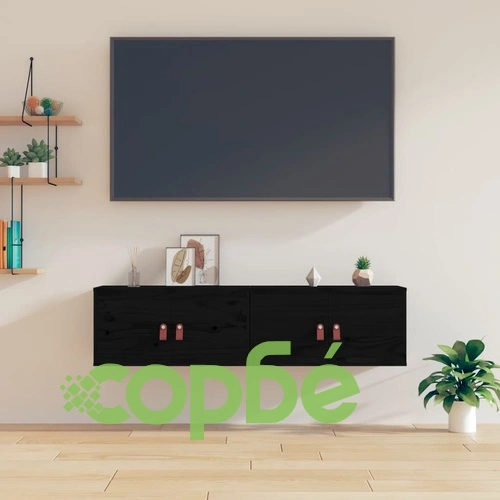 Стенни шкафове, 2 бр, черни, 60x30x30 см, бор масив ➤ топ цена ➤ sorbe.bg