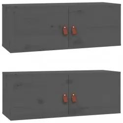 Стенни шкафове, 2 бр, сиви, 80x30x30 см, бор масив