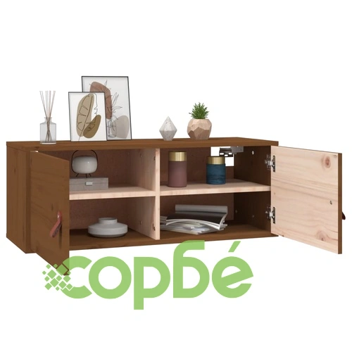 Стенен шкаф, меденокафяв, 80x30x30 см, борово дърво масив ➤ топ цена ➤ sorbe.bg